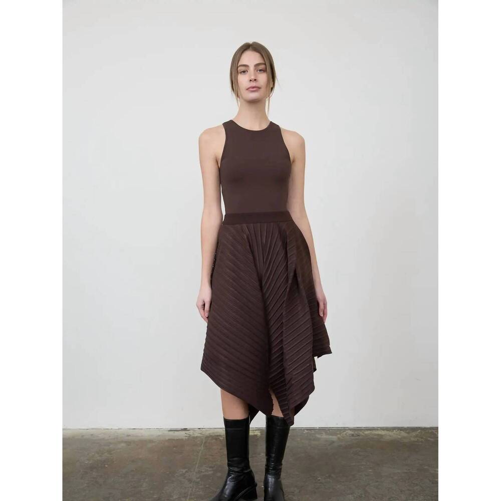 NEW MOON RIVER asymmetric midi dress in brown